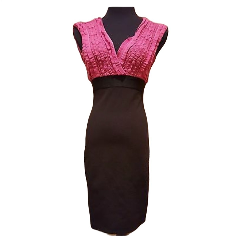 Max Studio Purple and Black Dress Size M Bodycon Strech Dress with ruffles